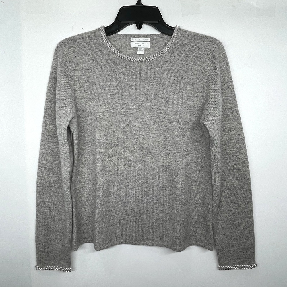 Charter Club 100% 2-Ply Cashmere Crew Neck Sweater Women's Petite M Classic Cozy